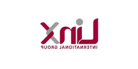 Linx国际公司的标志-深红色字母“Linx”与“i”点和“x”的一面呈浅灰色